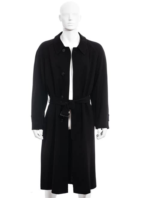 hermes trench coat mens|Men's Hermes black wool belted trench coat, c. 1980s .